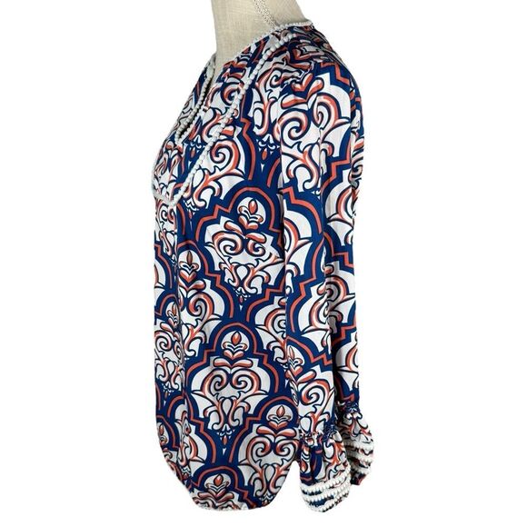 Almatrichi Madrid Spain Blue & Orange Gorgeous 3/4 Sleeve Tunic Top - Picture 3 of 8